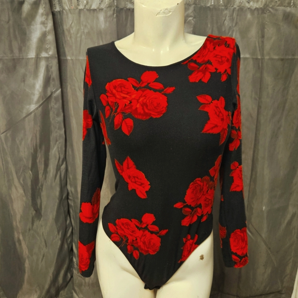Red and black floral bodysuit